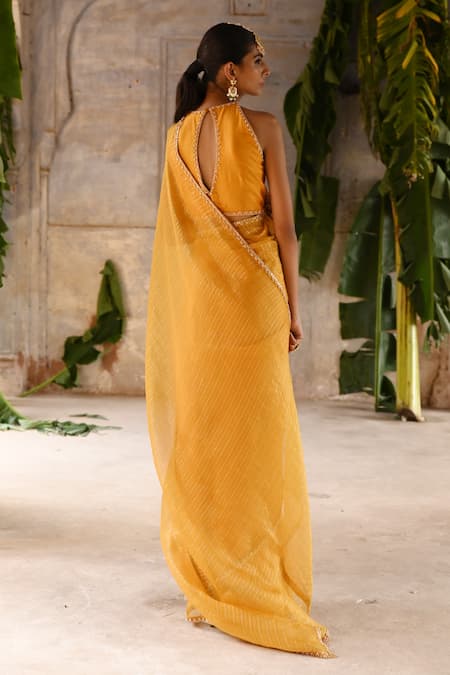 Deep Thee Zari Striped Saree With Halter Neck Blouse 