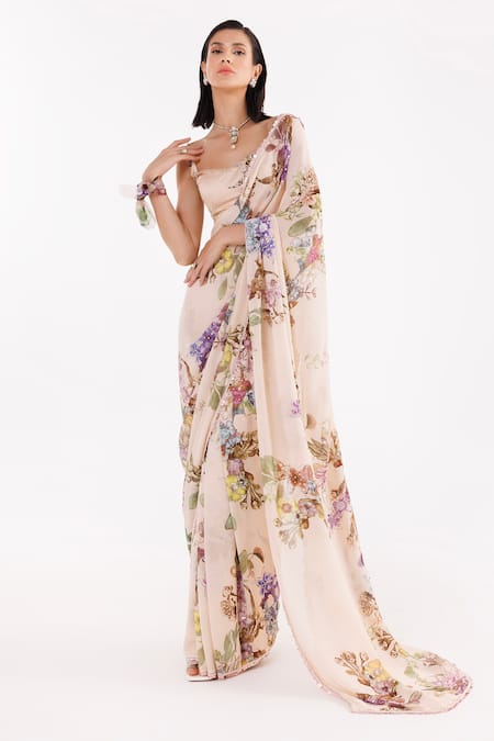 EEKSHA Printed Pre-Draped Saree With Blouse 