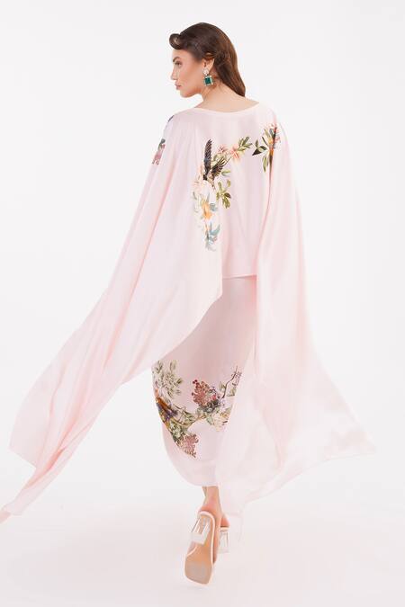 Shop Eeksha Pink Satin Sequins, Embroidery Printed Dupatta Cape And Draped Skirt Set at Aza Fashions Shop_Eeksha_Pink Satin Sequins, Embroidery Printed Dupatta Cape And Draped Skirt Set _at_Aza_Fashions