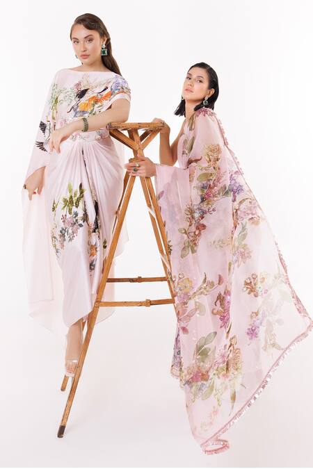 Buy Eeksha Pink Satin Sequins, Embroidery Printed Dupatta Cape And Draped Skirt Set Online at Aza Fashions Buy_Eeksha_Pink Satin Sequins, Embroidery Printed Dupatta Cape And Draped Skirt Set _Online_at_Aza_Fashions