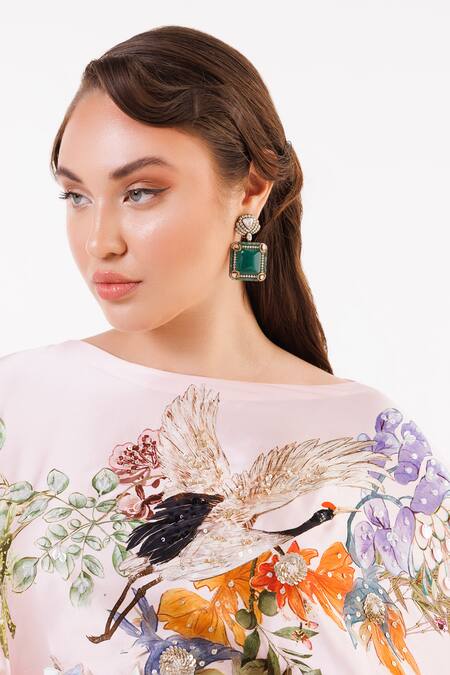 Buy Eeksha Pink Satin Sequins, Embroidery Printed Dupatta Cape And Draped Skirt Set Buy_Eeksha_Pink Satin Sequins, Embroidery Printed Dupatta Cape And Draped Skirt Set