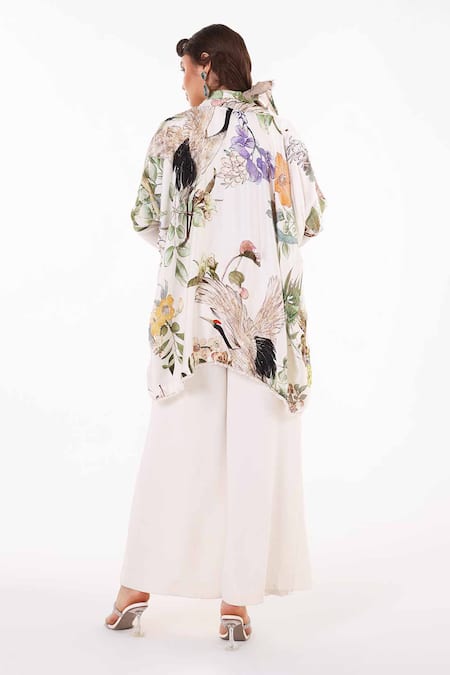 Shop Eeksha Ivory Satin, Lycra, Chiffon Embroidery, Placement Jumpsuit With Printed Jacket at Aza Fashions Shop_Eeksha_Ivory Satin, Lycra, Chiffon Embroidery, Placement Jumpsuit With Printed Jacket _at_Aza_Fashions