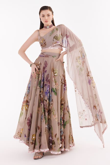 EEKSHA Floral Print Lehenga & Draped Blouse Set 