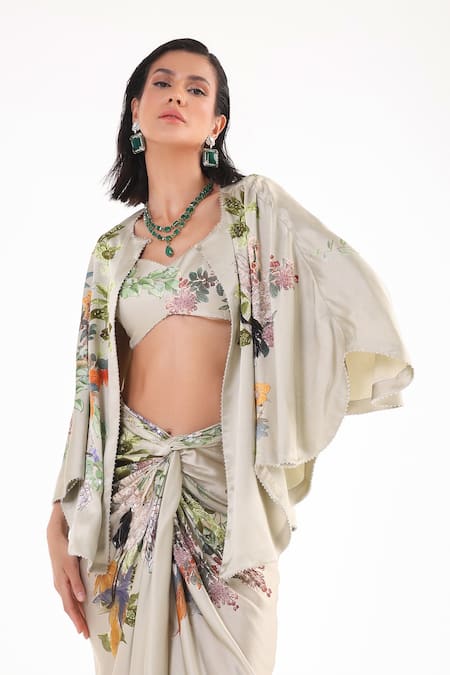 Eeksha Garden Print Caplet & Draped Skirt Set 