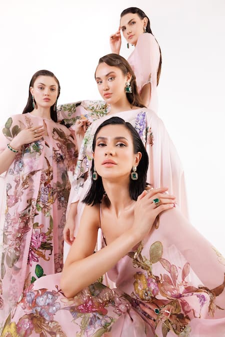 Buy Eeksha Pink Organza, Satin, Viscose, Crepe Sequins, Florette Print Saree With Blouse Online at Aza Fashions Buy_Eeksha_Pink Organza, Satin, Viscose, Crepe Sequins, Florette Print Saree With Blouse _Online_at_Aza_Fashions