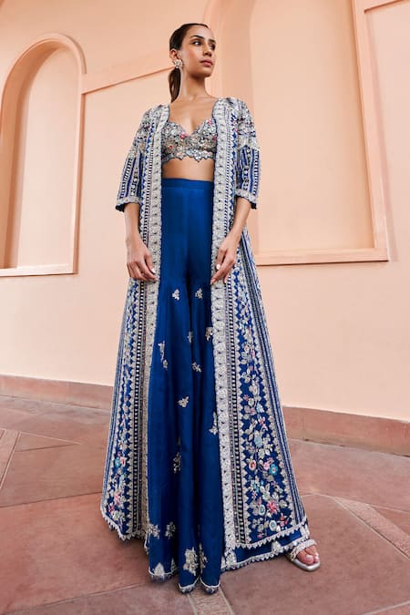 Osaa by Adarsh Stripe Embroidered Jacket Sharara Set 