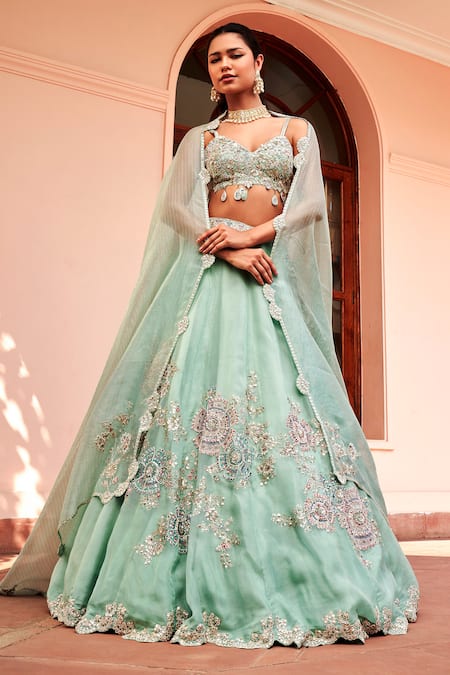 Sea Green Color Designer Bridal Lehenga Choli With Fancy Work Georgette  Fabric