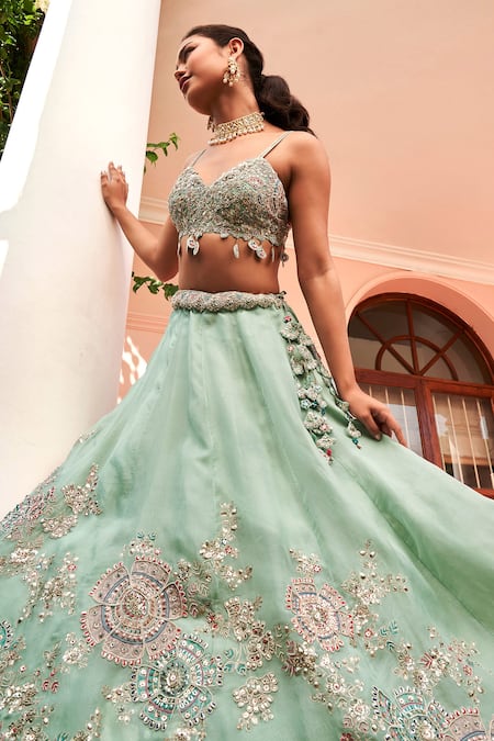 Osaa By Adarsh Blue Organza Zari, Embroidery Sweetheart Neck Zardozi Bridal Lehenga Set Online at Aza Fashions Osaa By Adarsh_Blue Organza Zari, Embroidery Sweetheart Neck Zardozi Bridal Lehenga Set _Online_at_Aza_Fashions