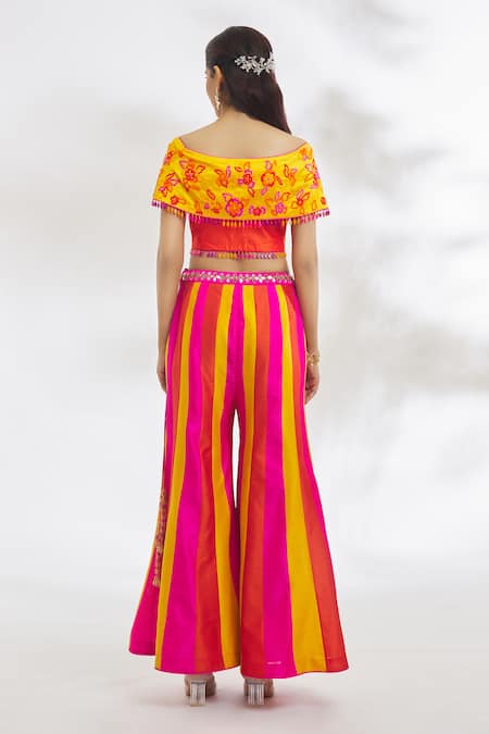 Vandana Sethi Embroidered Blouse & Colorblock Striped Sharara Set 