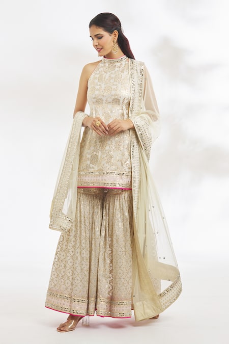 Vandana Sethi Floral Pattern Chanderi Kurta Gharara Set 