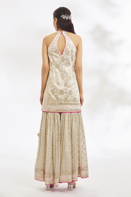 Vandana Sethi Floral Pattern Chanderi Kurta Gharara Set 