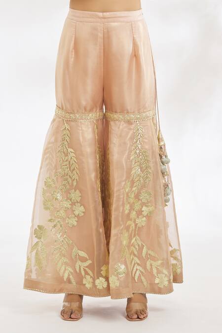 Vandana Sethi Grey Organza, Net Embroidery Halter Neck Gota Kurta Gharara Set at Aza Fashions Vandana Sethi_Grey Organza, Net Embroidery Halter Neck Gota Kurta Gharara Set _at_Aza_Fashions