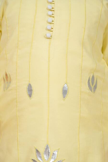 Little Boys Closet Yellow Cotton, Silk Gota Patti Embroidered Kurta With Pyjama Online at Aza Fashions Little Boys Closet_Yellow Cotton, Silk Gota Patti Embroidered Kurta With Pyjama _Online_at_Aza_Fashions