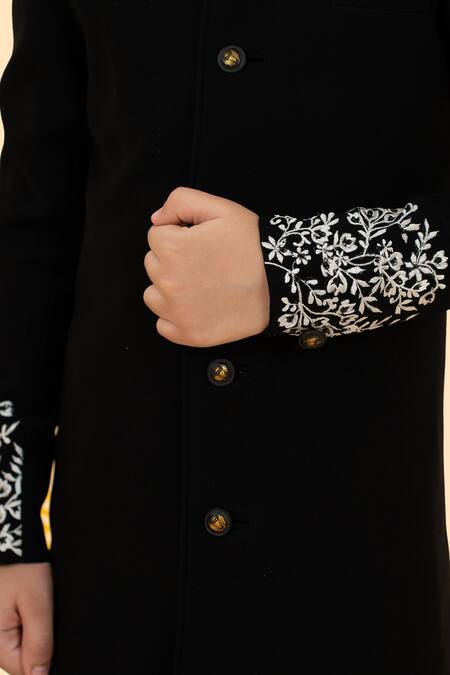 Buy Little Boys Closet Black Cotton Embroidery Straight Sherwani With Pant Online at Aza Fashions Buy_Little Boys Closet_Black Cotton Embroidery Straight Sherwani With Pant _Online_at_Aza_Fashions