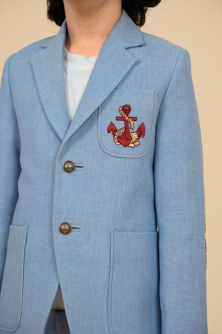 Buy Little Boys Closet Sky Blue Patchwork Pocket Blazer With Pant Online at Aza Fashions Buy_Little Boys Closet_Sky Blue Patchwork Pocket Blazer With Pant _Online_at_Aza_Fashions