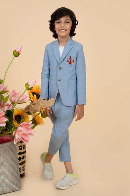 Shop Little Boys Closet Sky Blue Patchwork Pocket Blazer With Pant Online at Aza Fashions Shop_Little Boys Closet_Sky Blue Patchwork Pocket Blazer With Pant _Online_at_Aza_Fashions