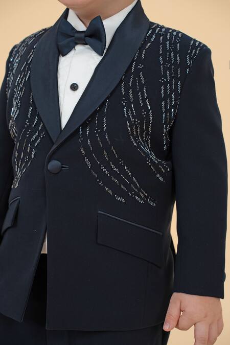 Little Boys Closet Navy Polyester, Suede Cut Work, Embroidery Cutdana Tuxedo Set Online at Aza Fashions Little Boys Closet_Navy Polyester, Suede Cut Work, Embroidery Cutdana Tuxedo Set _Online_at_Aza_Fashions