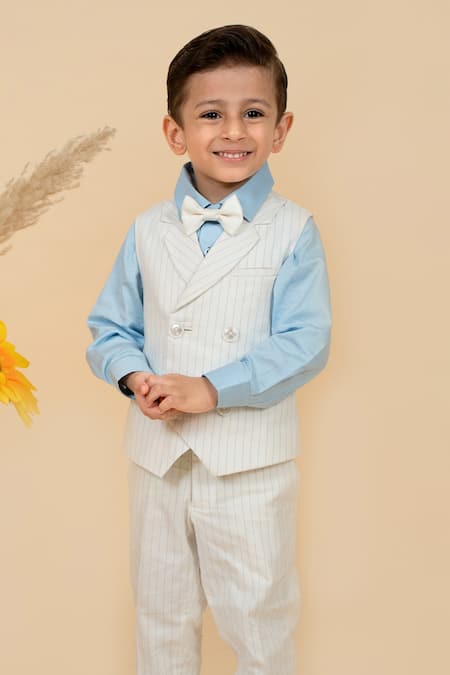 Little Boys Closet_White Cotton Stripe Pattern Waistcoat Pant Set _Online_at_Aza_Fashions
