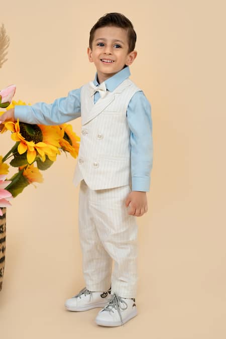 Shop_Little Boys Closet_White Cotton Stripe Pattern Waistcoat Pant Set _Online_at_Aza_Fashions