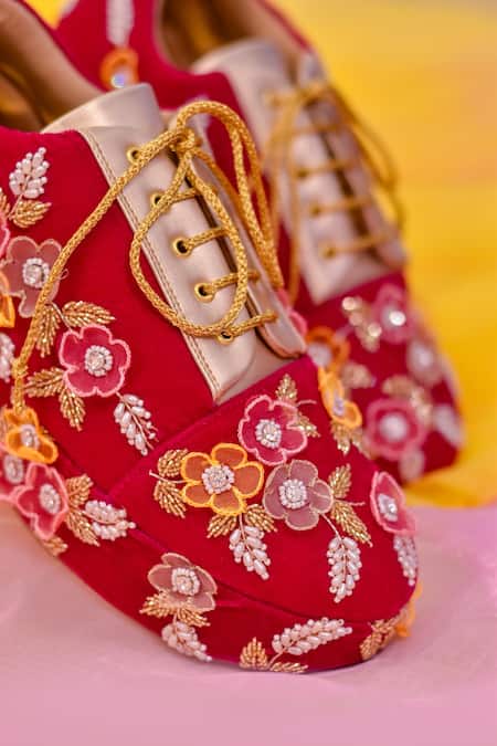 Around Always Pink Pearls, Beads, Embroidery Dream Floral Sneaker Wedges Online at Aza Fashions Around Always_Pink Pearls, Beads, Embroidery Dream Floral Sneaker Wedges _Online_at_Aza_Fashions