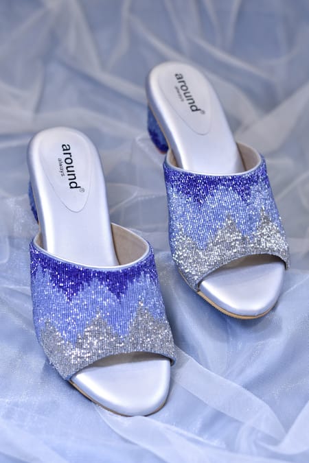 Shop_Around Always_Blue Cut Work Elsa Embroidered Peep Toe Heels _at_Aza_Fashions