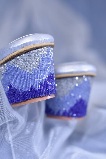 Around Always_Blue Cut Work Elsa Embroidered Peep Toe Heels _Online_at_Aza_Fashions