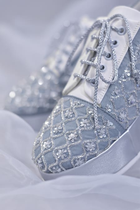 Around Always_Silver Gemini Sequin Embroidered Sneaker Wedges _Online_at_Aza_Fashions