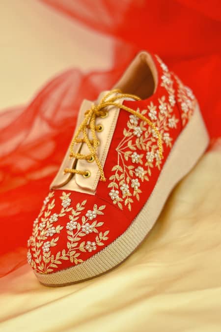 Around Always Mia Pearl Embroidered Sneaker Wedges 