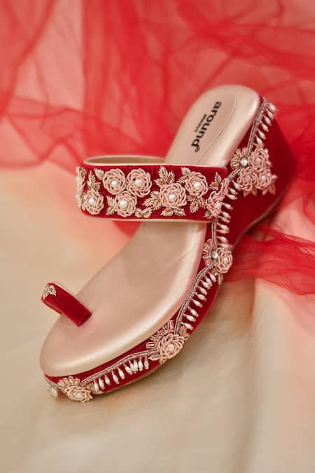 Around Always Nina Zari Embroidered Kolhapuri Wedges 