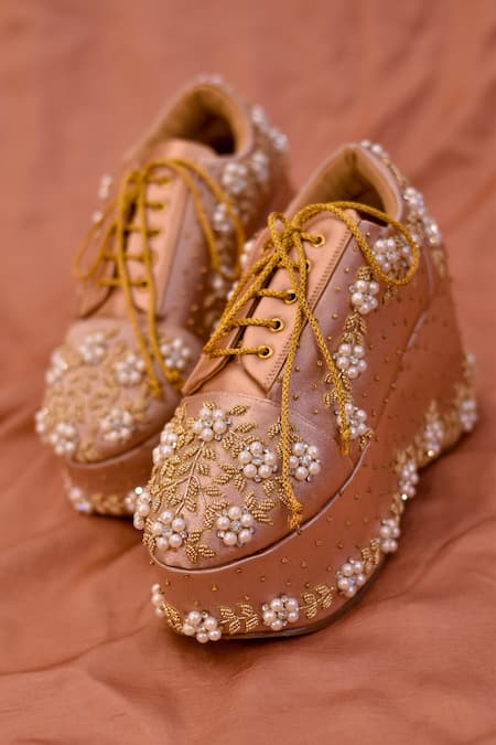 Around Always Paris Pearl Embroidered Sneaker Wedges 