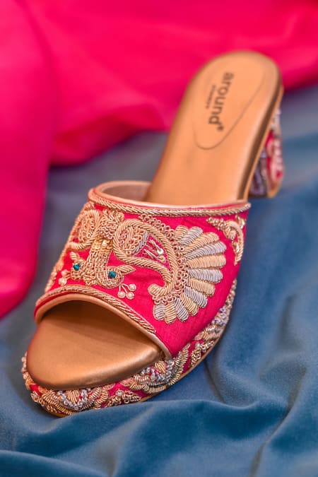 AROUND ALWAYS Pink Zardozi Embroidered Raina Sandals