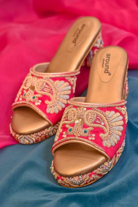 Around Always_Pink Zari Raina Zardozi Embroidered Sandals _Online_at_Aza_Fashions