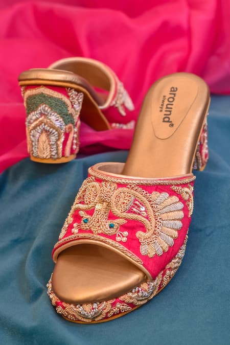 Buy_Around Always_Pink Zari Raina Zardozi Embroidered Sandals _Online_at_Aza_Fashions