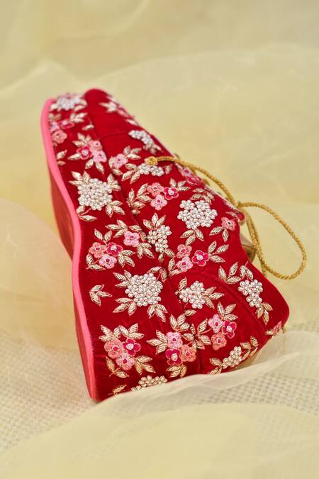Buy Around Always Red Shireen Floral Embroidered Sneaker Wedges Online at Aza Fashions Buy_Around Always_Red Shireen Floral Embroidered Sneaker Wedges_Online_at_Aza_Fashions