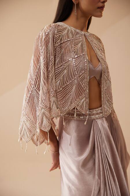 Roqa Purple Modal, Satin Cut Work, Sequins Lavender Cutdana Cape Dhoti Skirt Set Online at Aza Fashions Roqa_Purple Modal, Satin Cut Work, Sequins Lavender Cutdana Cape Dhoti Skirt Set _Online_at_Aza_Fashions