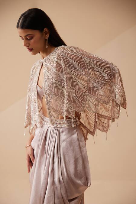 Buy Roqa Purple Modal, Satin Cut Work, Sequins Lavender Cutdana Cape Dhoti Skirt Set Online at Aza Fashions Buy_Roqa_Purple Modal, Satin Cut Work, Sequins Lavender Cutdana Cape Dhoti Skirt Set _Online_at_Aza_Fashions