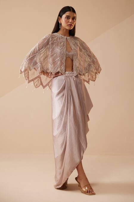 Shop Roqa Purple Modal, Satin Cut Work, Sequins Lavender Cutdana Cape Dhoti Skirt Set Online at Aza Fashions Shop_Roqa_Purple Modal, Satin Cut Work, Sequins Lavender Cutdana Cape Dhoti Skirt Set _Online_at_Aza_Fashions