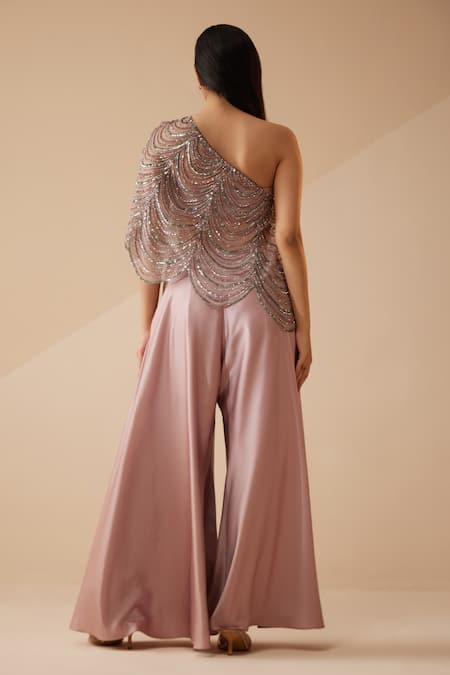 Roqa Aubagne Embroidered Asymmetric Blouse With Palazzo 