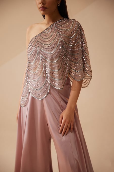 Buy_Roqa_Purple Net, Modal Sequins, Beads, Cut Aubagne Embroidered Blouse With Palazzo _Online_at_Aza_Fashions
