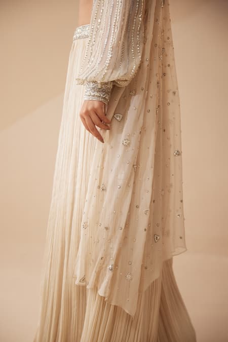 Buy Roqa Ivory Georgette, Organza, Chiffon Cannes Embroidered Blouse Lehenga Set Online at Aza Fashions Buy_Roqa_Ivory Georgette, Organza, Chiffon Cannes Embroidered Blouse Lehenga Set _Online_at_Aza_Fashions