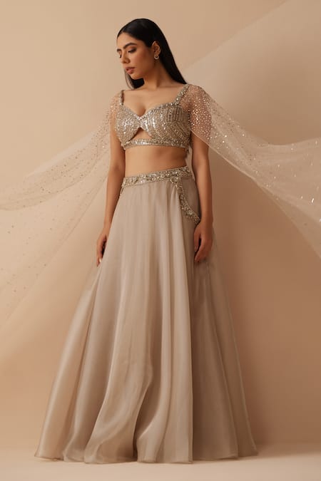 Roqa Grey Organza Pearls, Sequins, Embroidery Sweetheart Dahlia Blouse With Lehenga Online at Aza Fashions Roqa_Grey Organza Pearls, Sequins, Embroidery Sweetheart Dahlia Blouse With Lehenga _Online_at_Aza_Fashions