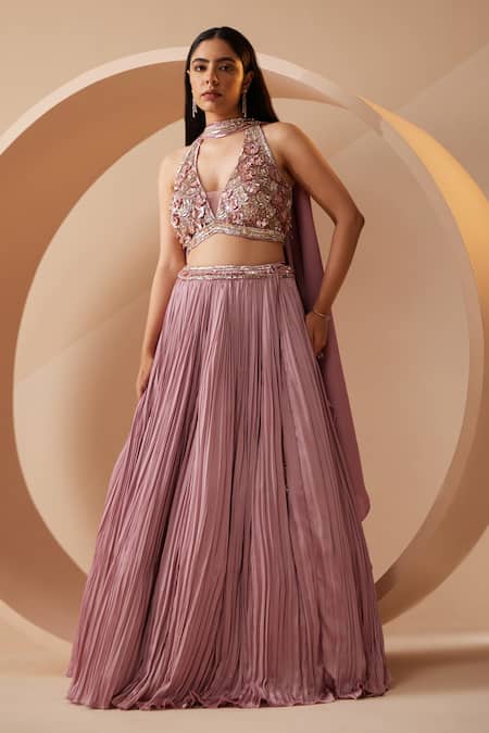 Buy Grey Tulle Embroidery Blossom Sweetheart Sequin Blouse Lehenga Set For  Women by Premya By Manishii Online at Aza Fashions.