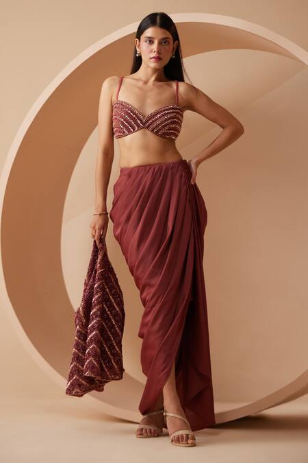 Shop Roqa Maroon Net, Modal, Satin Sequins, Cut Divine Hand Embroidered Jacket Skirt Set Online at Aza Fashions Shop_Roqa_Maroon Net, Modal, Satin Sequins, Cut Divine Hand Embroidered Jacket Skirt Set _Online_at_Aza_Fashions