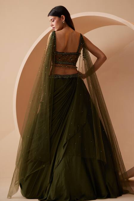 Shop Roqa Green Net, Georgette Sequins, Cut Work Jamiee Embroidered Blouse Lehenga Set at Aza Fashions Shop_Roqa_Green Net, Georgette Sequins, Cut Work Jamiee Embroidered Blouse Lehenga Set_at_Aza_Fashions