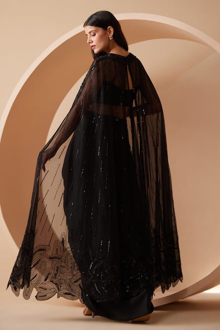 Roqa Black Embroidered Cape & Dhoti Pant Set 