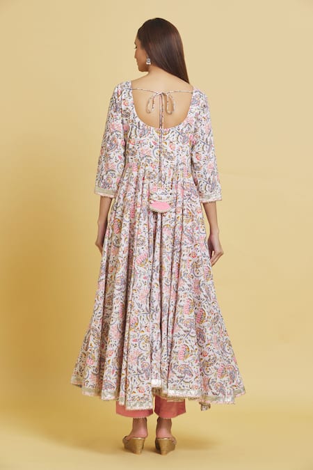 Samyukta Singhania Lotus Print Cotton Anarkali Pant Set 