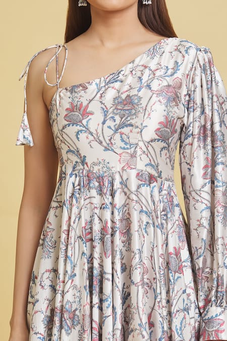 Shop_Samyukta Singhania_Off White Muslin Embroidery Asymmetric Floral Print Anarkali Pant Set _Online_at_Aza_Fashions