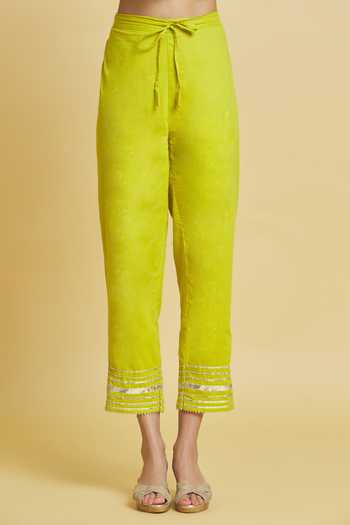 Khwaab By Sanjana Lakhani_Green Cotton, Organza Gota Patti Sleeve Embellished Anarkali Set _at_Aza_Fashions