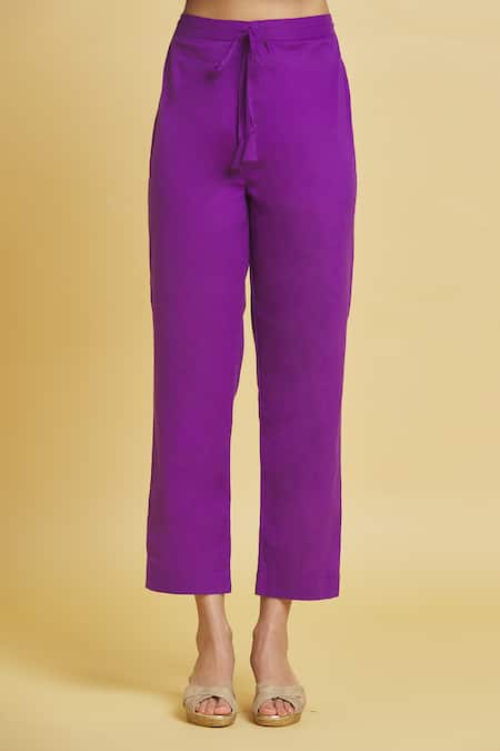 Shop_Samyukta Singhania_Purple Cotton, Organza Embroidery, Tassels Anarkali Set With Printed Dupatta _Online_at_Aza_Fashions