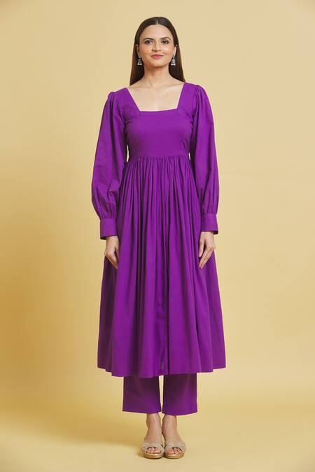 Samyukta Singhania_Purple Cotton, Organza Embroidery, Tassels Anarkali Set With Printed Dupatta _at_Aza_Fashions